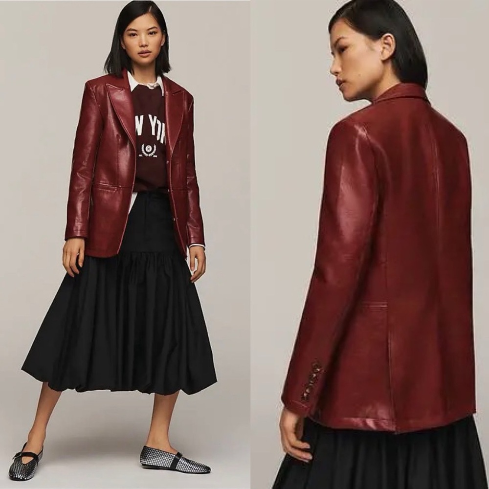 NWT Anthropologie Maeve Burgundy Leather Blazer